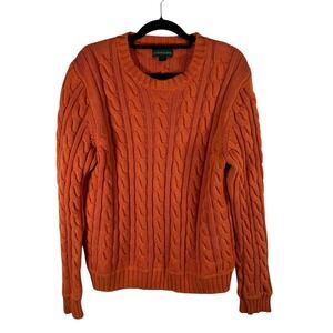 J Crew Always Orange Cable Knit Cotton Crewneck Sweater Large Womens Fisherman